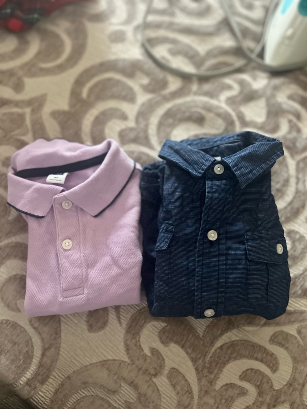 Janie and Jack Lilac Polo & Navy Button-Front Shirt